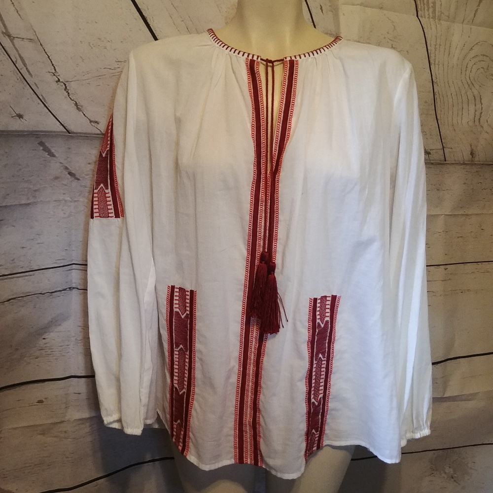 MICHAEL Kors White Cinnabar Embroidered Split Neck